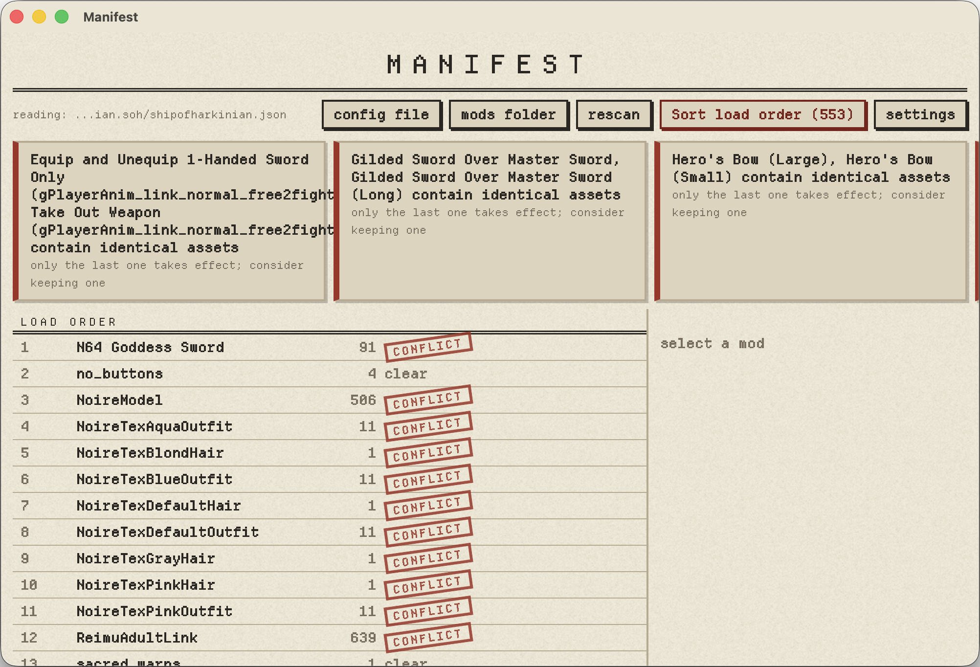 the Manifest ledger showing conflict stamps and warnings